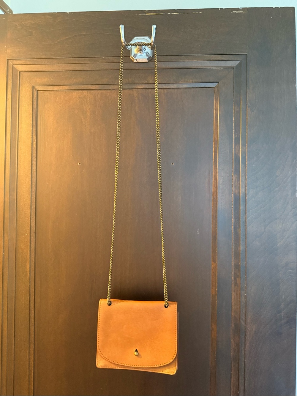 Madewell Caramel Tan Leather Crossbody with Brass Chain